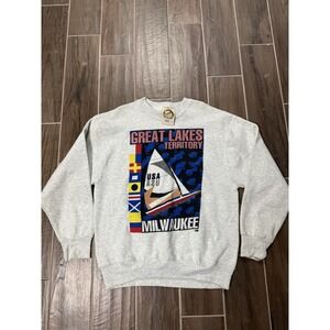 Vintage Milwaukee Great Lakes Territory Sailing Crewneck Grey Size L